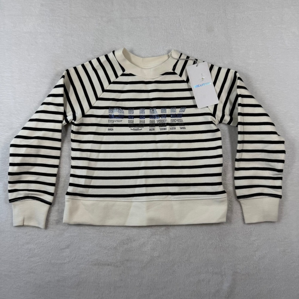 Zadig & Voltaire Susan Girls Striped Rhinestone PUNK Sweatshirt SJTC7101E 6A NEW